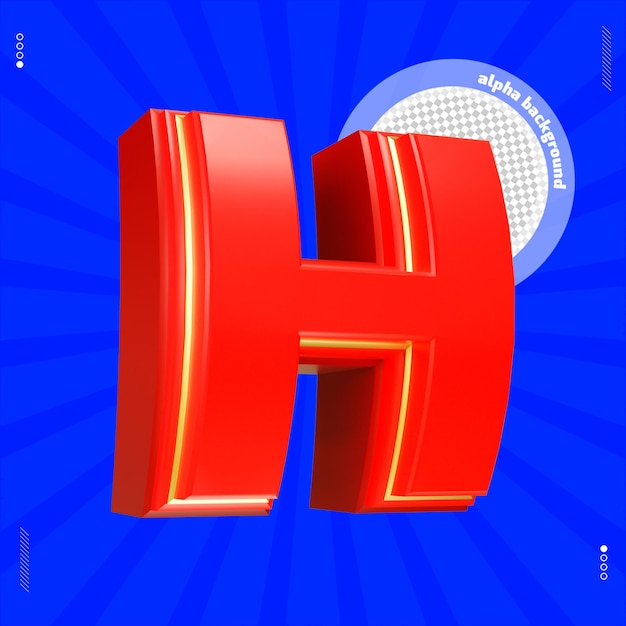 PSD 3d render letter h font uppercase red