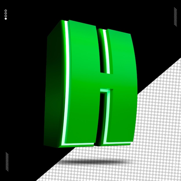 PSD 3d render letter h lettertype groen