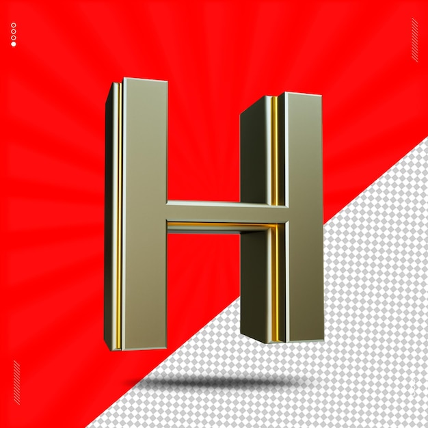 PSD 3d render letter h lettertype hoofdletters staal