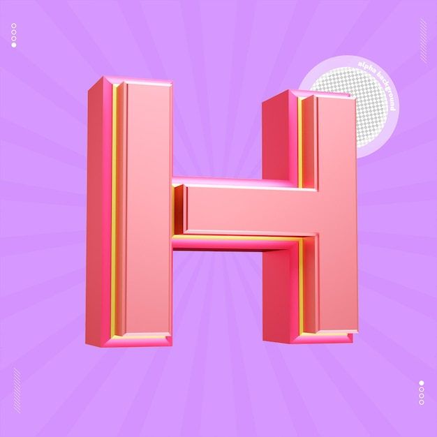 PSD 3d render letter h lettertype roze