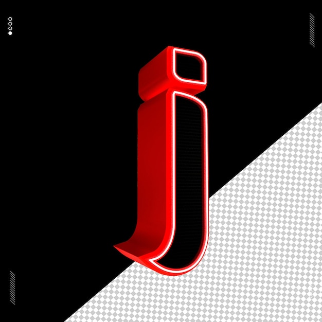 PSD 3d render letter j font red neon