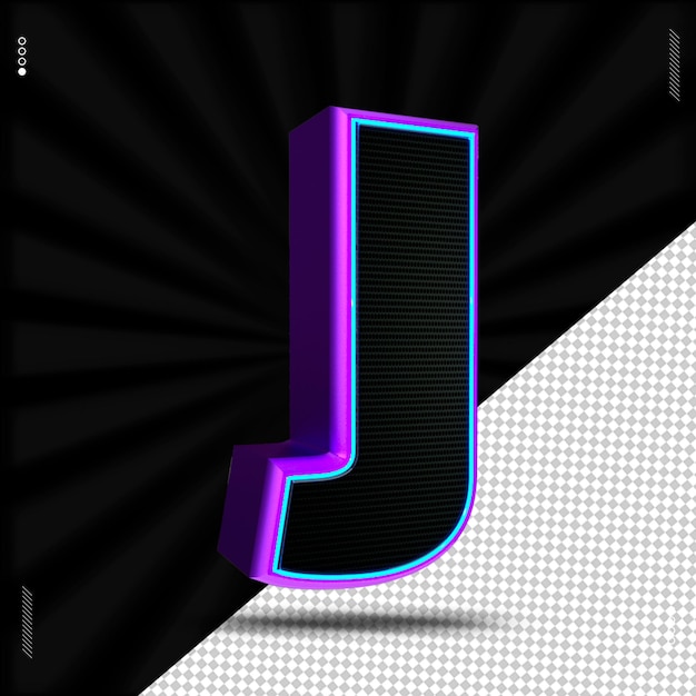 PSD 3d render letter j lettertype neon