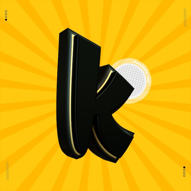PSD 3d render letter k font japanese black