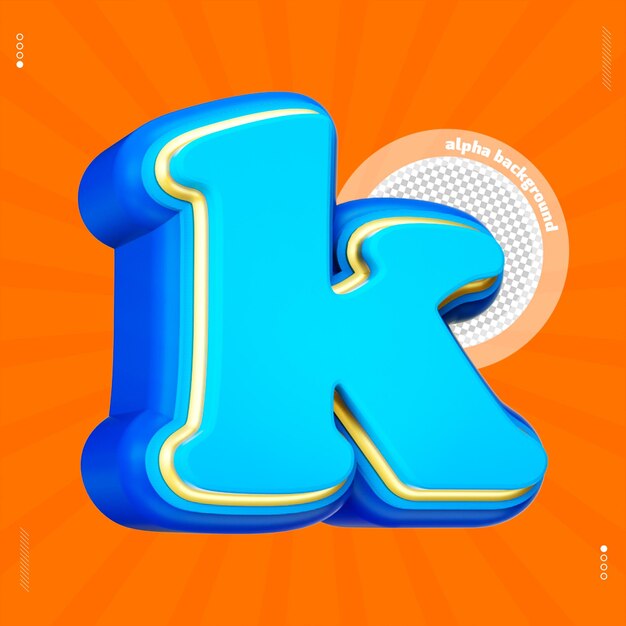 Premium PSD | 3d render letter k font lowercase blue