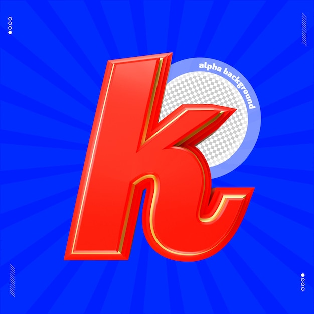 PSD 3d render letter k font lowercase red