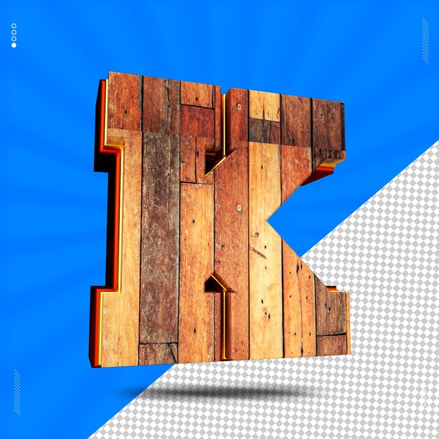 3d rendono il legno del carattere della lettera k