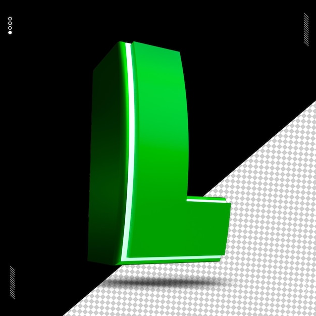 3d 렌더링 문자 L 글꼴 녹색