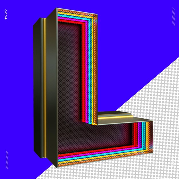 PSD 3d render letter l font neon light