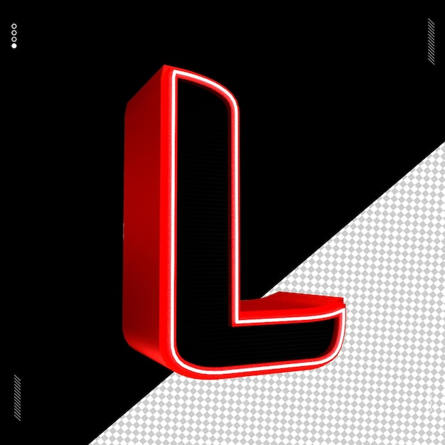 PSD 3d render letter l font red neon