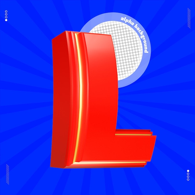 PSD 3d render letter l lettertype hoofdletters rood