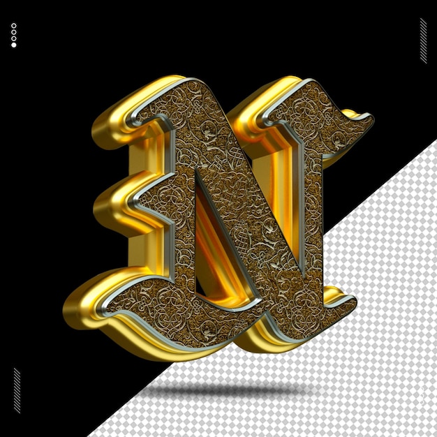 3D render letter lettertype middeleeuws goud