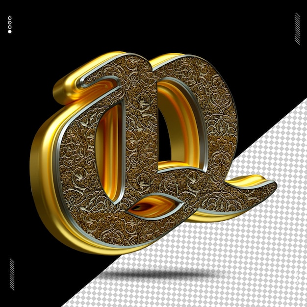 3d render letter lettertype middeleeuws goud