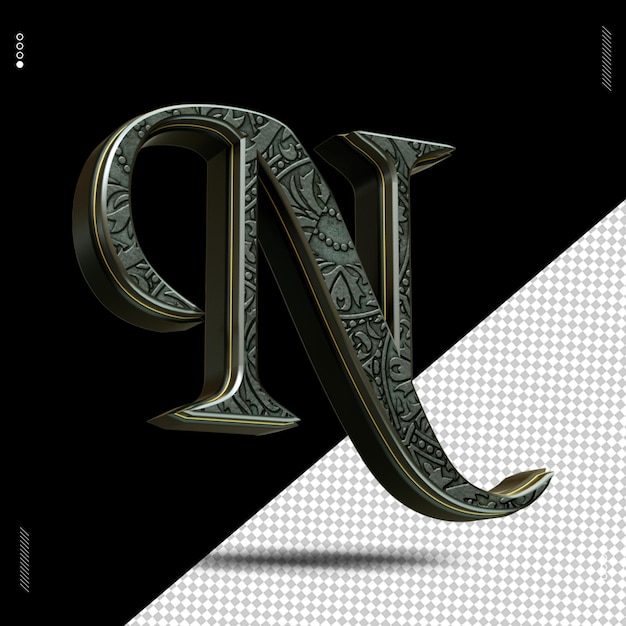 PSD 3d render letter lettertype middeleeuws goud