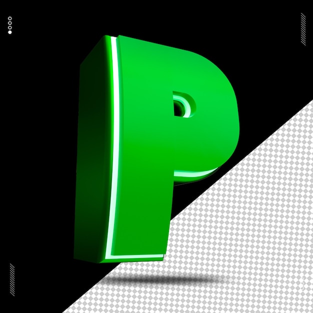 PSD 3d render letter p font green