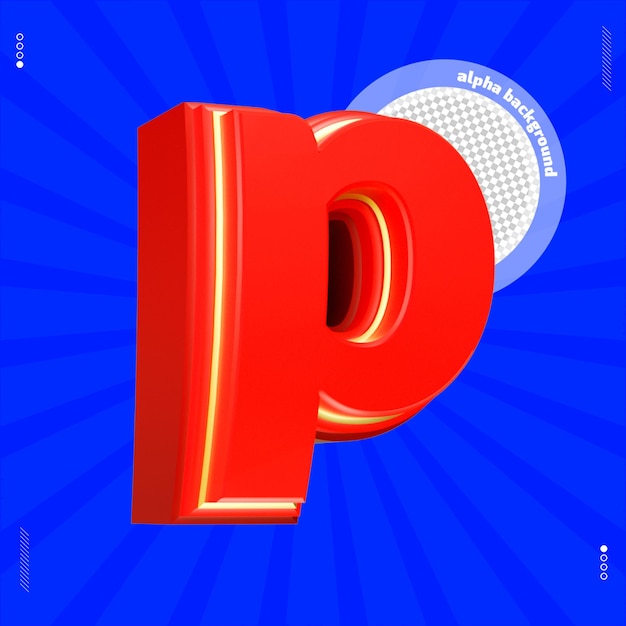 PSD 3d render letter p font lowercase red