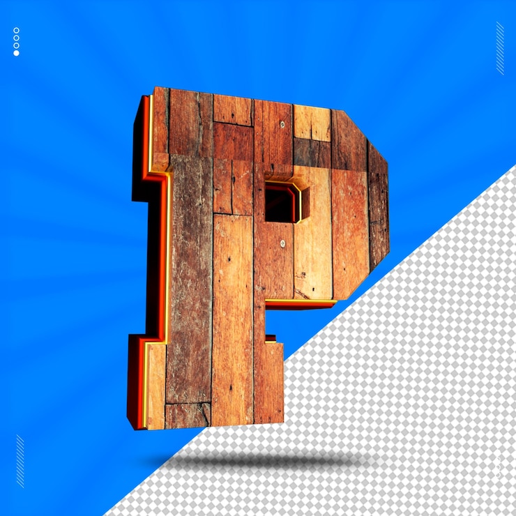PSD 3d render letter p font wood