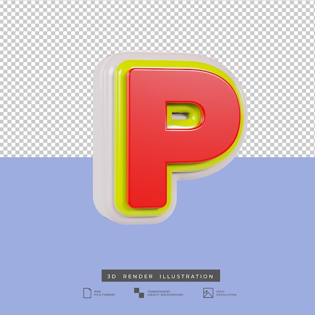 3d render letter p multicolor text effect