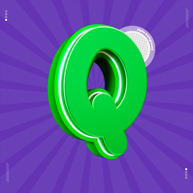 3d render letter q font green