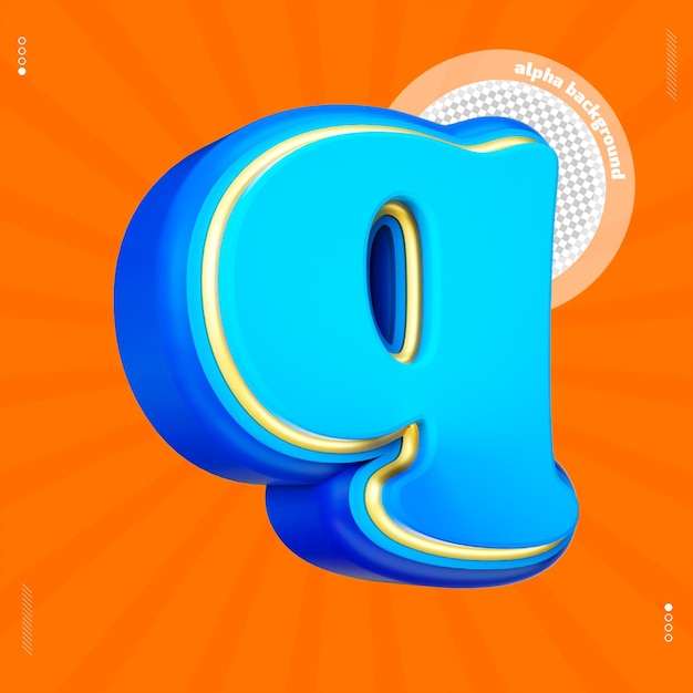 3d render letter q font lowercase blue