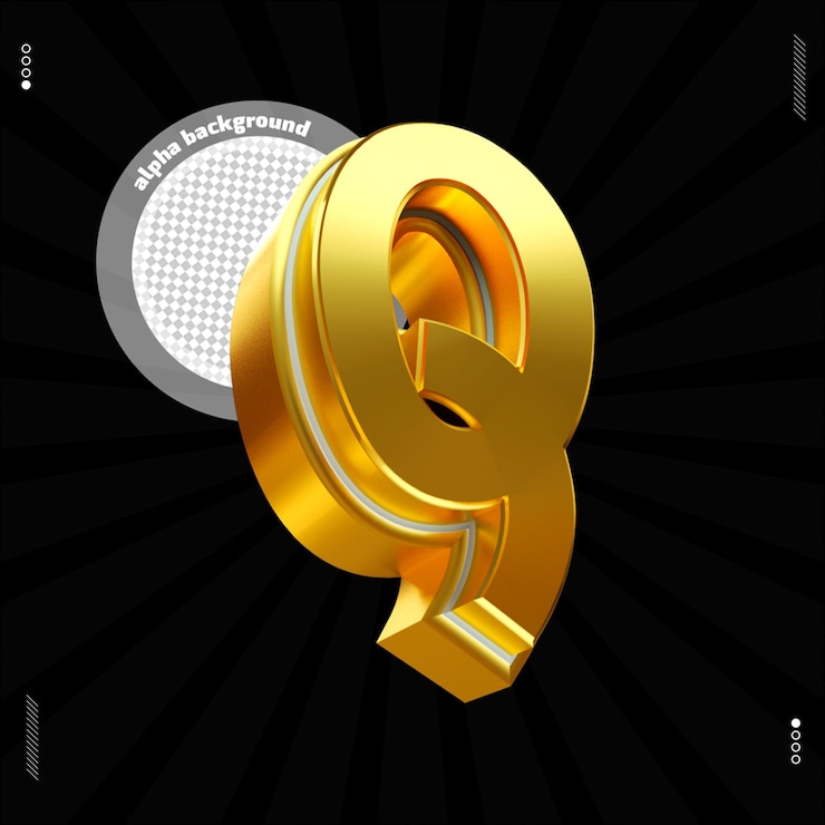 PSD 3d render letter q font uppercase gold