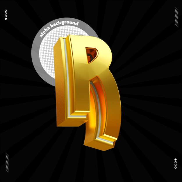 PSD 3d render letter r lettertype hoofdletters goud