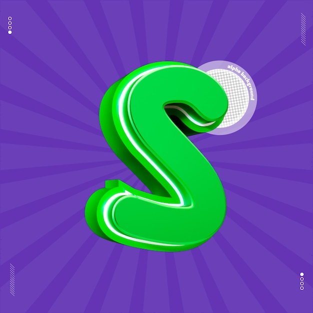 PSD 3d render letter s lettertype groen