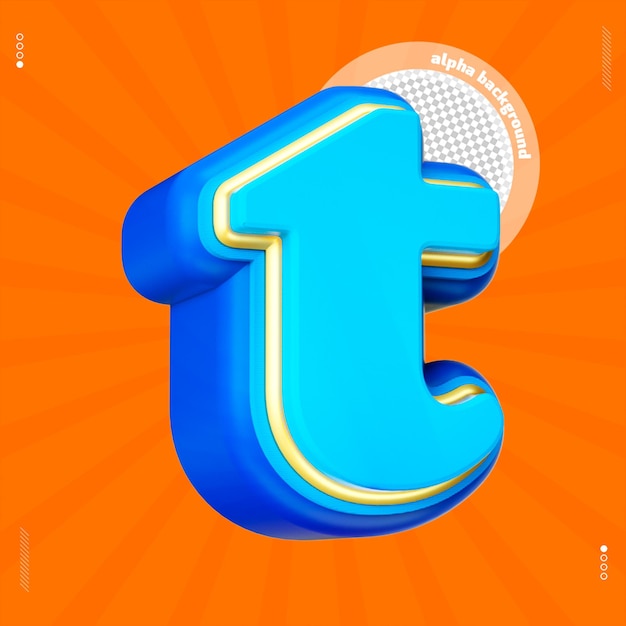 PSD 3d render letter t font lowercase blue