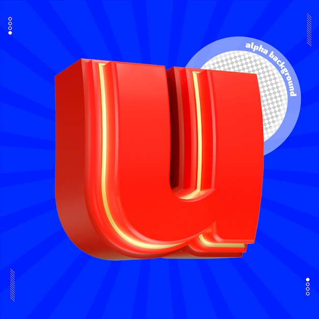 3d render letter u font lowercase red