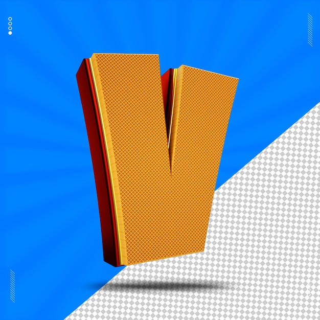 3d render letter v font wafer