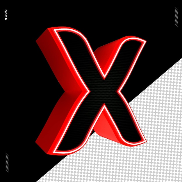 3d render letter x font red neon