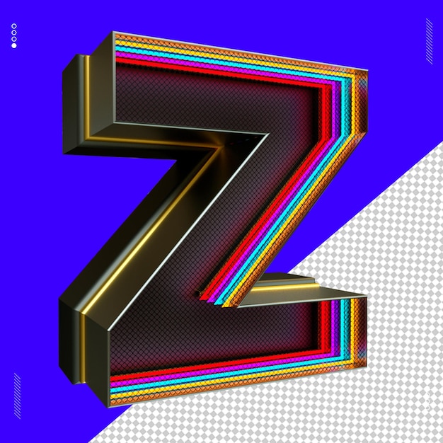 PSD 3d render letter z lettertype neon licht