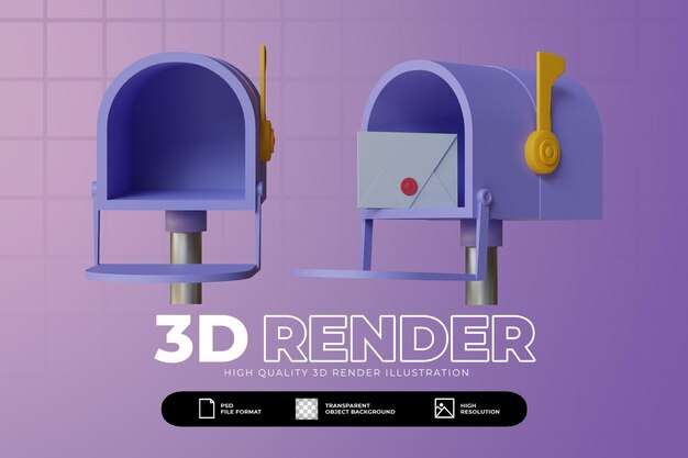 3d rendono il set di icone delle cassette postali blu chiaro