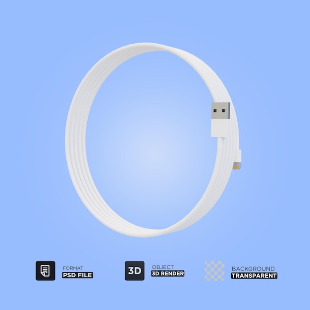 3d render of lightning charger cable for smartphone