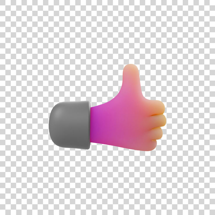 3d render. like icon. Cartoon hand thumb up gesture illustration