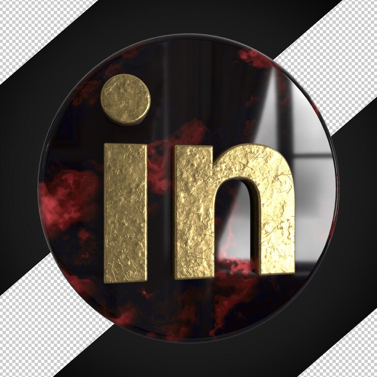 PSD 3d render linkedin 검정 대리석 현실적인 손상된 금 소셜 미디어 로고