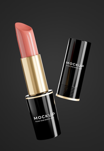 3d render of lipstick with cap floating mockup