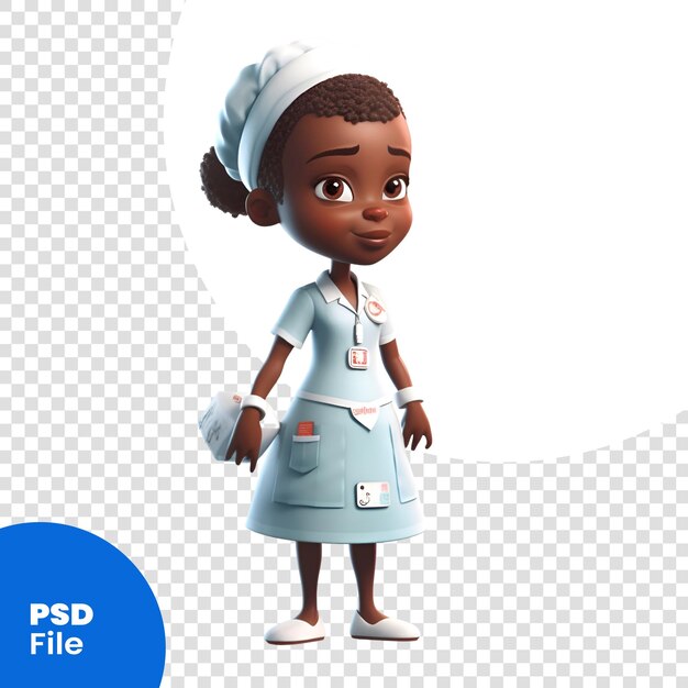 3d render of little african american girl with nurse hat and apron psd template