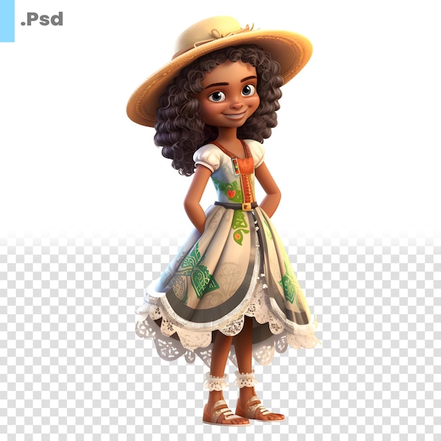 PSD 3d render of little african american girl with oktoberfest hat psd template