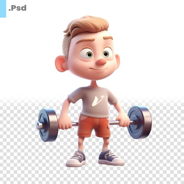 3d render of a little boy lifting a barbellisolated on white background PSD template