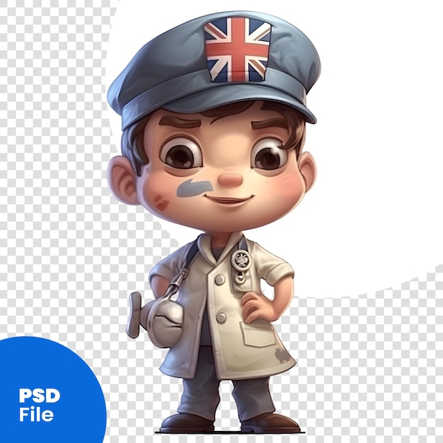 3D Render of a Little Boy with Army Hat and Nurse Costume PSD template