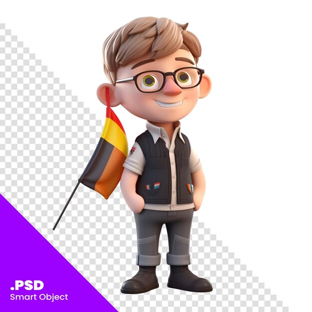 3d render of little boy with belgium flag isolated on white background psd template