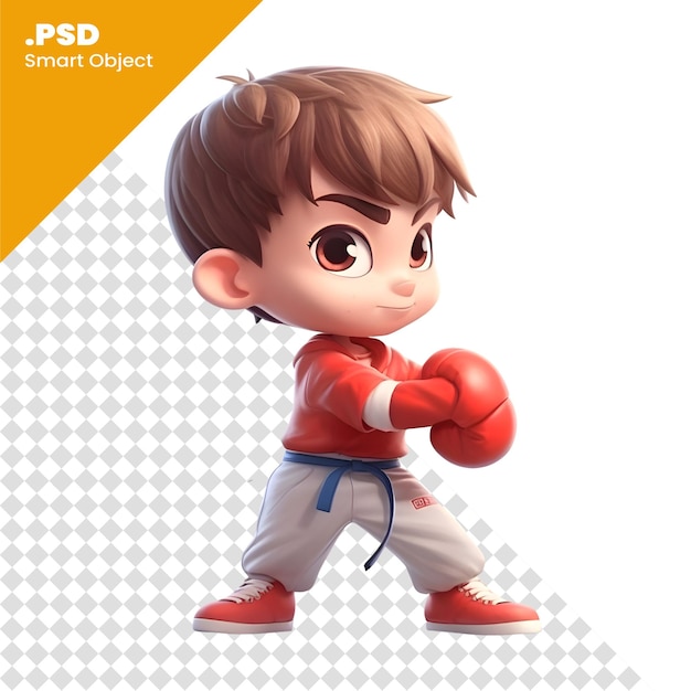 Rendering 3d di un ragazzino con guantoni da boxe e modello psd cintura rossa