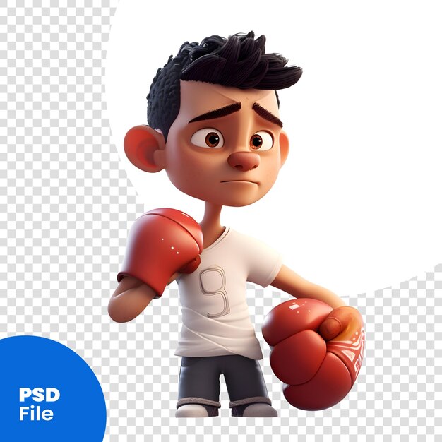 3d render of a little boy with boxing gloves on white background psd template