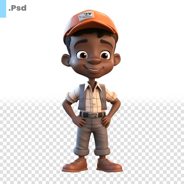 3d render of a little boy with a cap and suspenders psd template