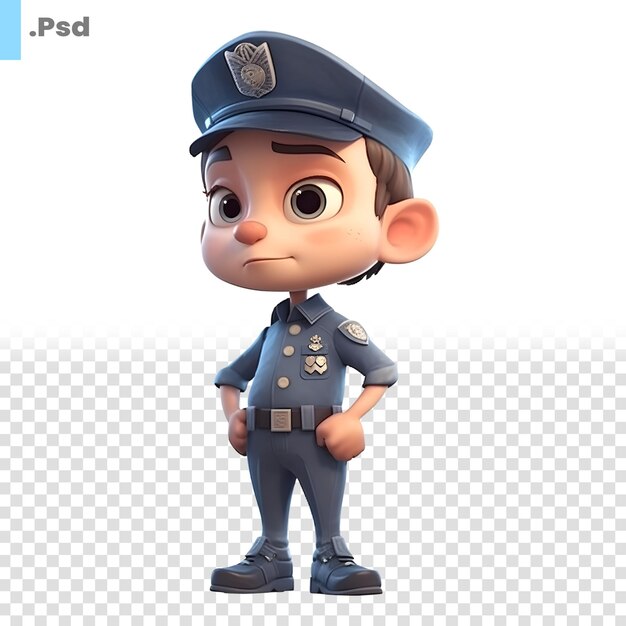 PSD rendering 3d di un ragazzino con il cappello da poliziotto su sfondo bianco modello psd