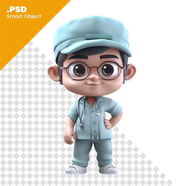 PSD render 3d di un ragazzino con stetoscopio e modello psd di tappo