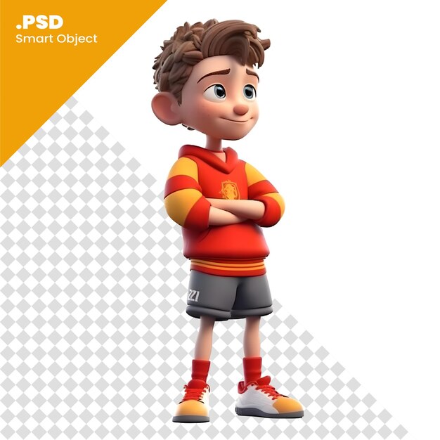 PSD render 3d di little boy con maglietta e abbigliamento sportivo modello psd