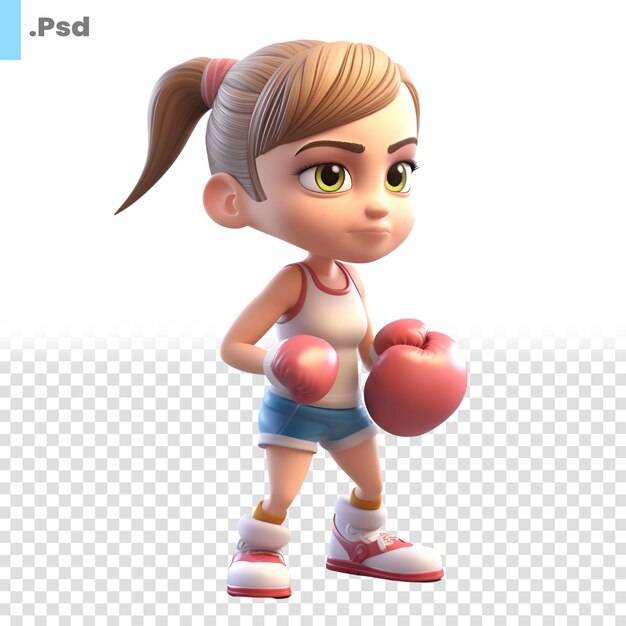 PSD rendering 3d di una bambina con guantoni da boxe e modello psd di guantoni da boxe