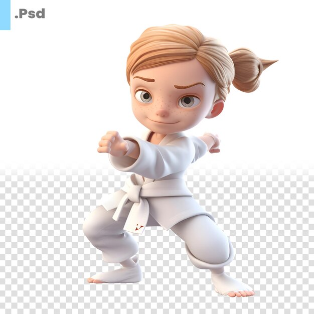 PSD 3d render of a little karate girl with a white background psd template