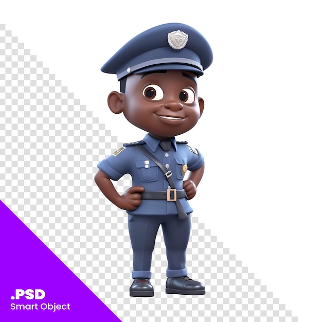 PSD rendering 3d di un ragazzino poliziotto con modello psd di costume da poliziotto